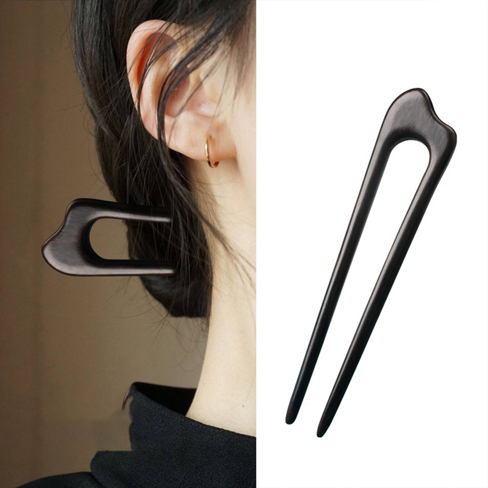 Women Fashion Hub - Simple Chinese Hair Sticks Wooden U
