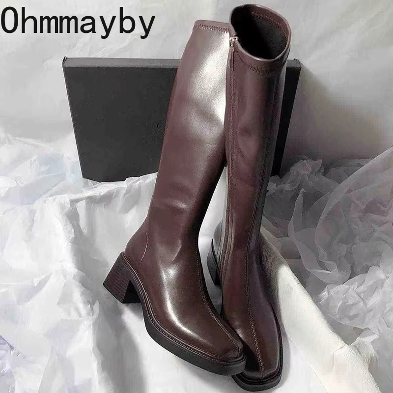 Women'S Fashion Knee High Boots - Vintage Thick Heel Women Knee High