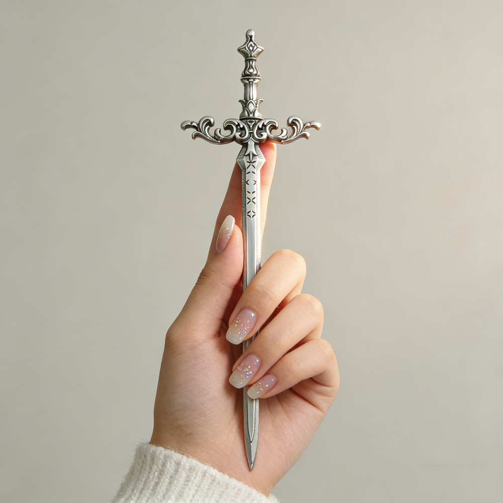 Women Fashion Hub - 1pc Silver-Tone Sword Hair Stick Ornate