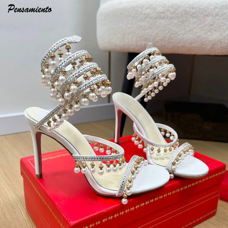Women Fashion Ideas - Luxury Rhinestones Pearls Tassels Women Gladiator