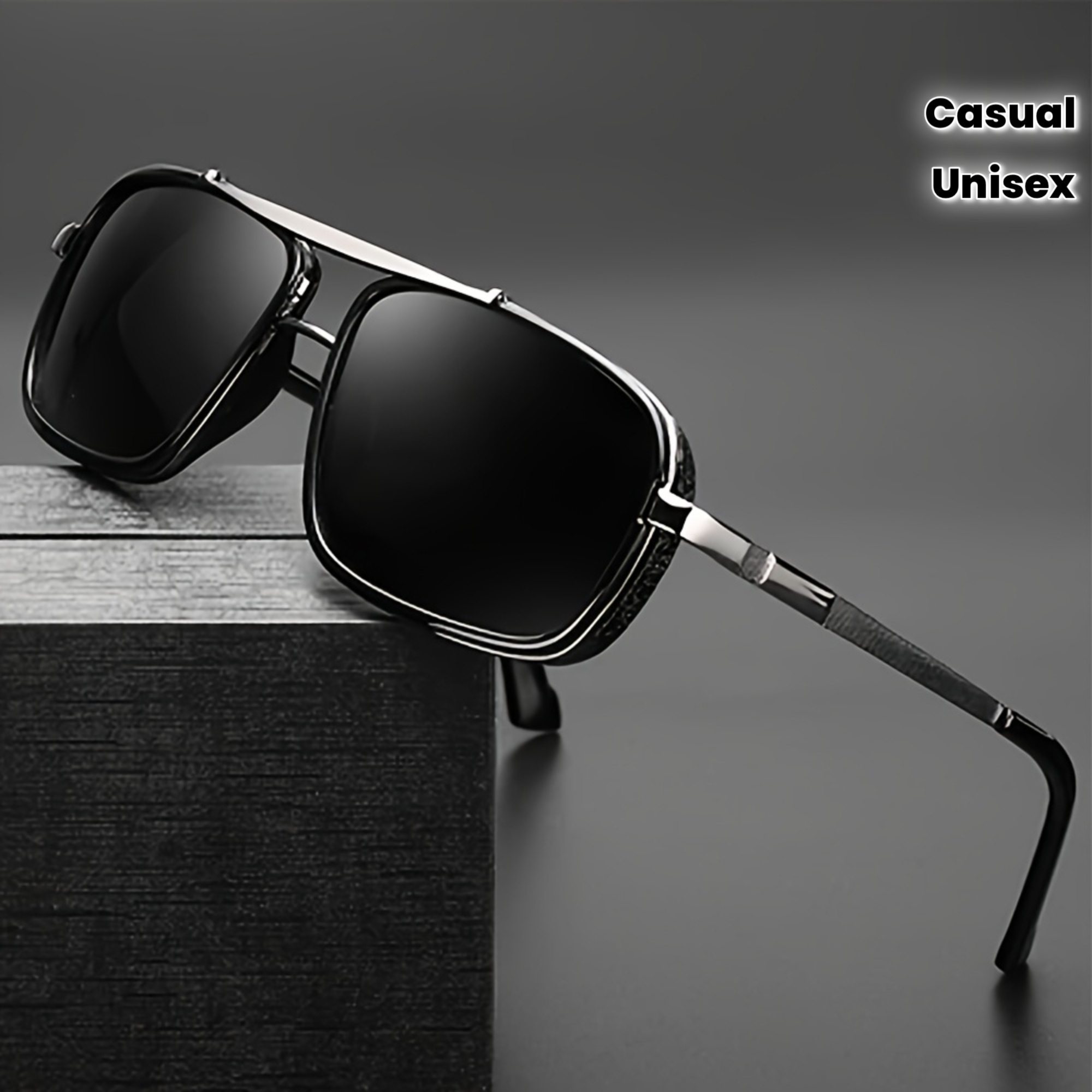 Women'S Fashion Business Casual - Metal Double Beam Box Retro Sunglasses