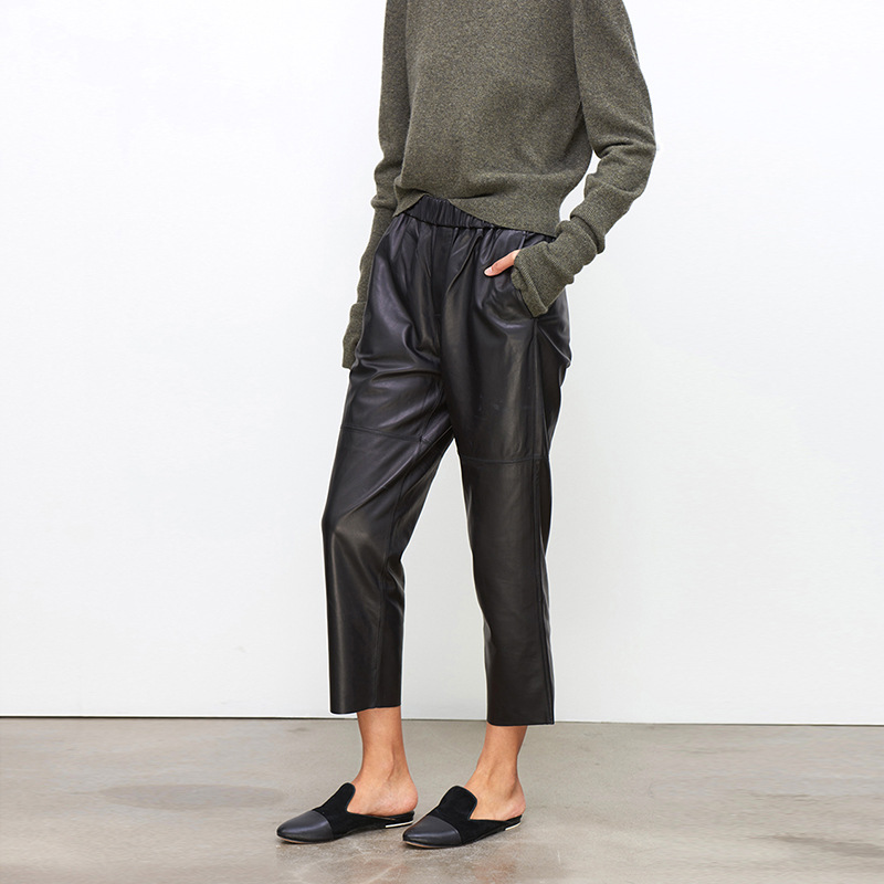 Women'S Real Y2K Fashion - Genuine Leather Harem Pants Women Real
