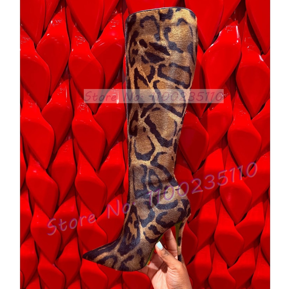 Leopard Print Faux Horsehair K - огляд і ціна Women'S Fashion Knee High Boots