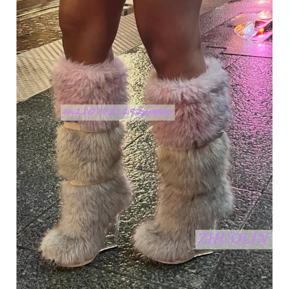 Winter Gradient Furry Transpar - огляд і ціна Women'S Fashion Knee High Boots