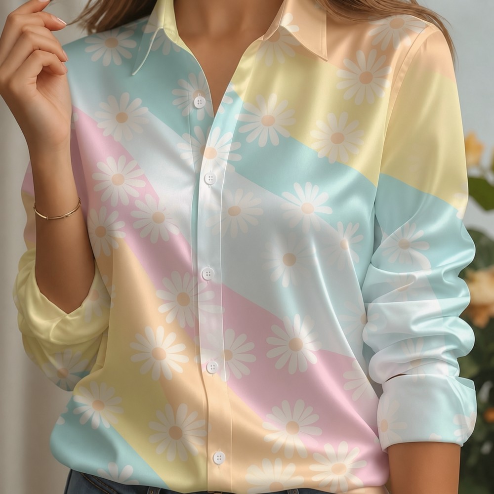 Women Satin Lapel Collar Shirt - огляд і ціна Trend Women Fashion