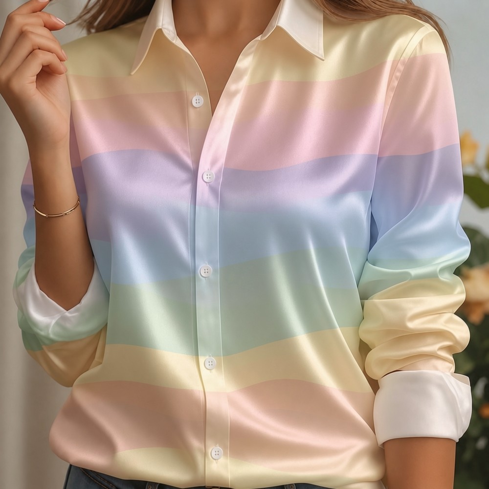 Women Satin Lapel Collar Shirt - огляд і ціна Trend Women Fashion