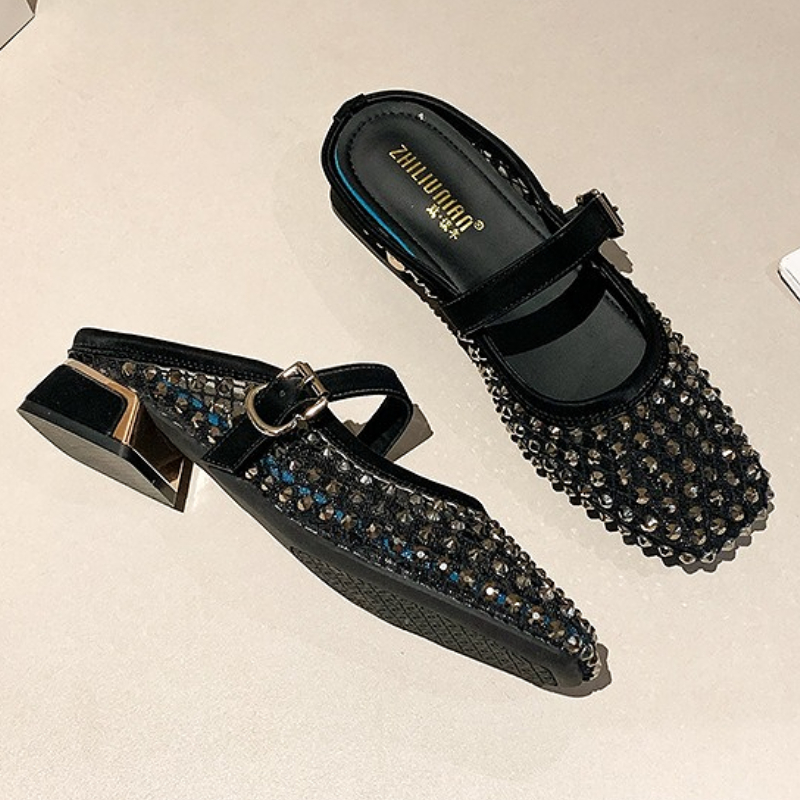 Mesh Rhinestone Chunky Heel Mu - огляд і ціна Women'S Fashion Sandals